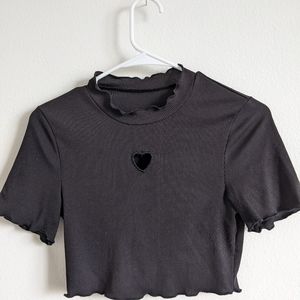 Black crop top with heart cut-out size small
